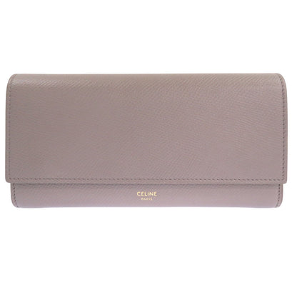 CELINE Long Wallet Purse leather gray Large flap wallet Women