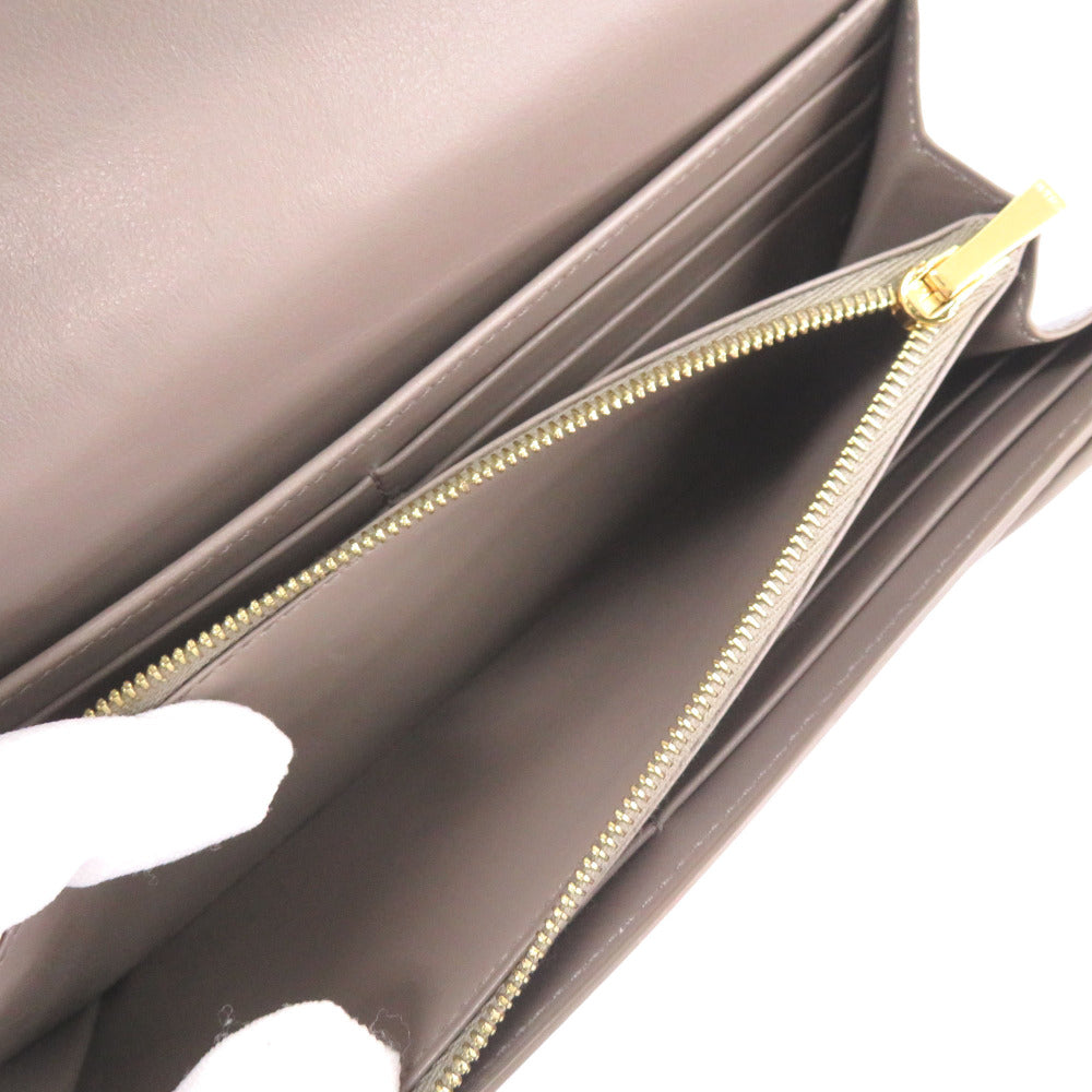 CELINE Long Wallet Purse leather gray Large flap wallet Women