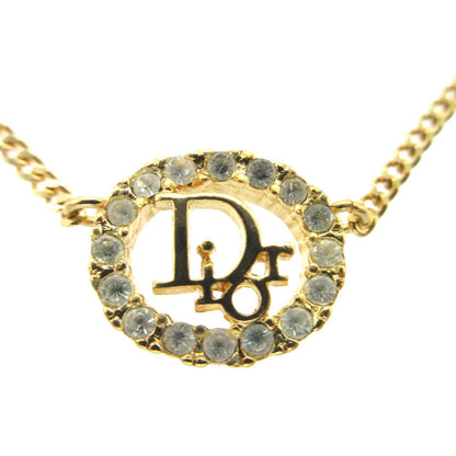 Christian Dior Necklace Gold Plated, Rhinestone gold Vintage logo oval Women