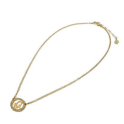 Christian Dior Necklace Gold Plated, Rhinestone gold Vintage logo oval Women