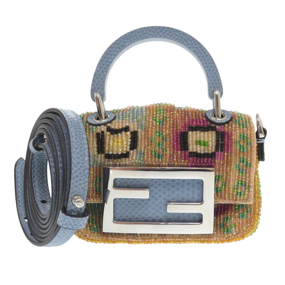 FENDI Shoulder Bag 7AS136 leather blue Nano baguette Women