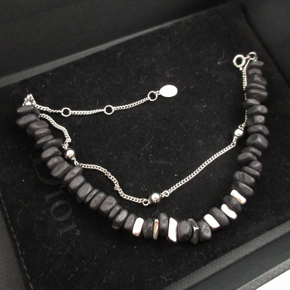 DIOR HOMME bracelet metal black Beads Stone Motif Double Row unisex(Unisex)
