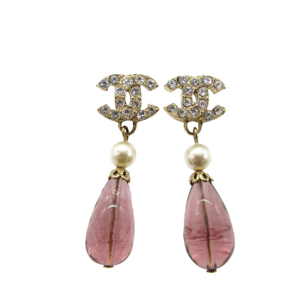 CHANEL Pierce Fake pearls, stones gold COCO Mark Women