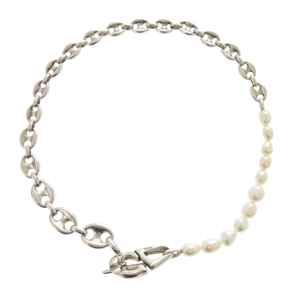 Christian Dior Necklace Brass, Pearl Silver CD30 Women