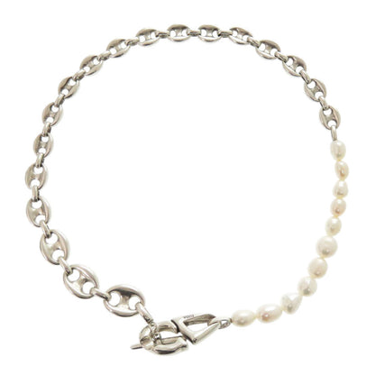 Christian Dior Necklace Brass, Pearl Silver CD30 Women