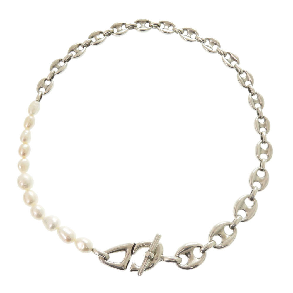 Christian Dior Necklace Brass, Pearl Silver CD30 Women