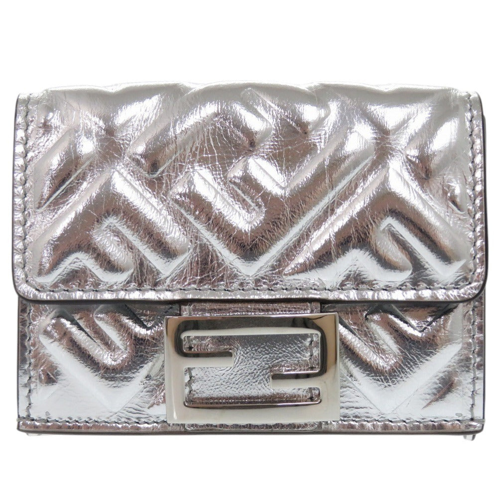 FENDI Tri-fold wallet 8M0395 leather Silver Baguette Micro FF Logo