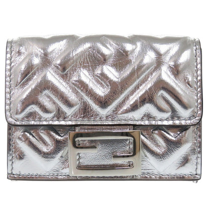 FENDI Tri-fold wallet 8M0395 leather Silver Baguette Micro FF Logo