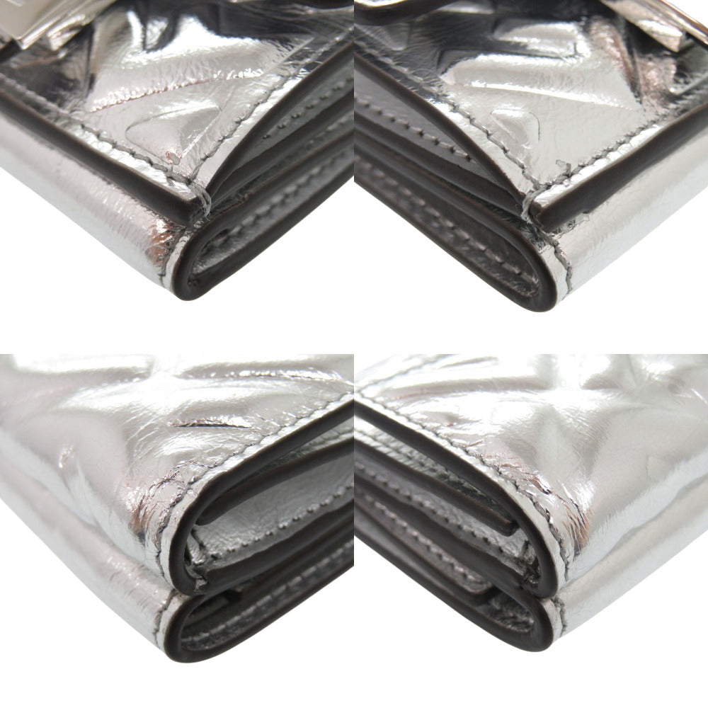FENDI Tri-fold wallet 8M0395 leather Silver Baguette Micro FF Logo