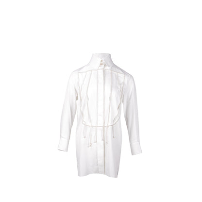 CHANEL Size 34 21S Pearl Blouse Polyester/Cotton White