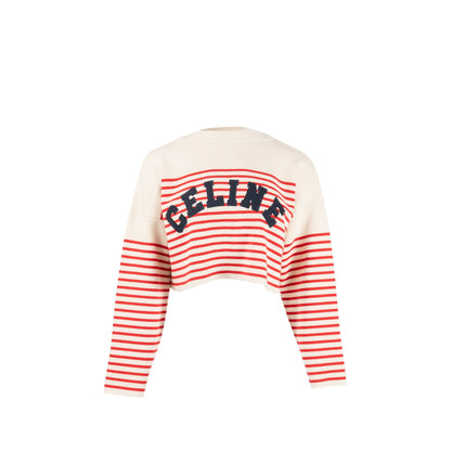 Celine Size Striped Logo Sweater Cotton/Polyamide Red/White