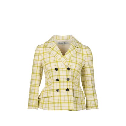 Dior Size 34 Pop Check Blazer Virgin Wool Light Green/White