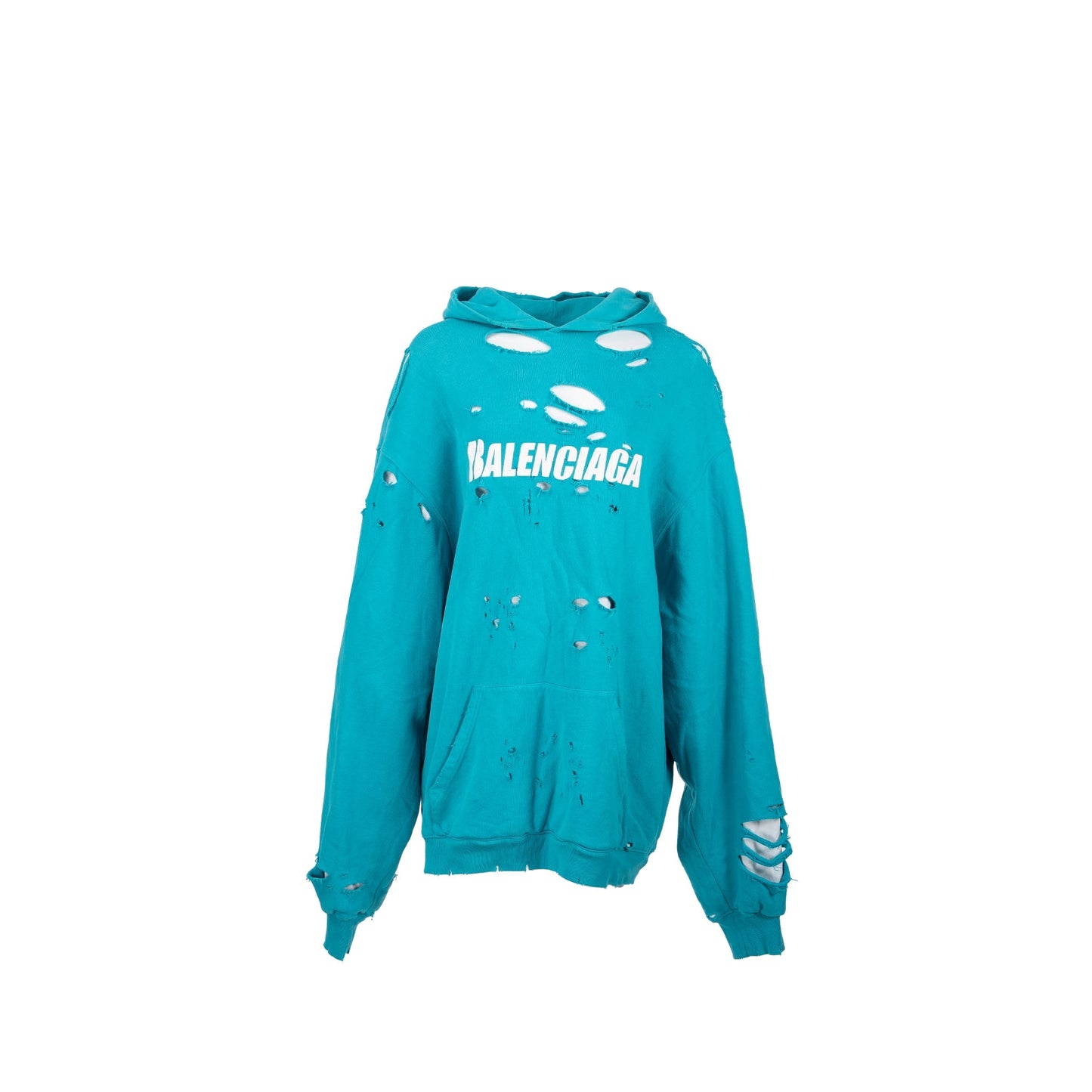 Balenciaga size ripped oversized logo hoodie blue