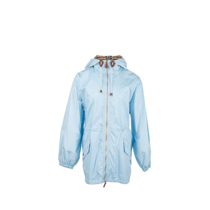 Burberry Size 10 Nylon Hooded Jacket Light Blue