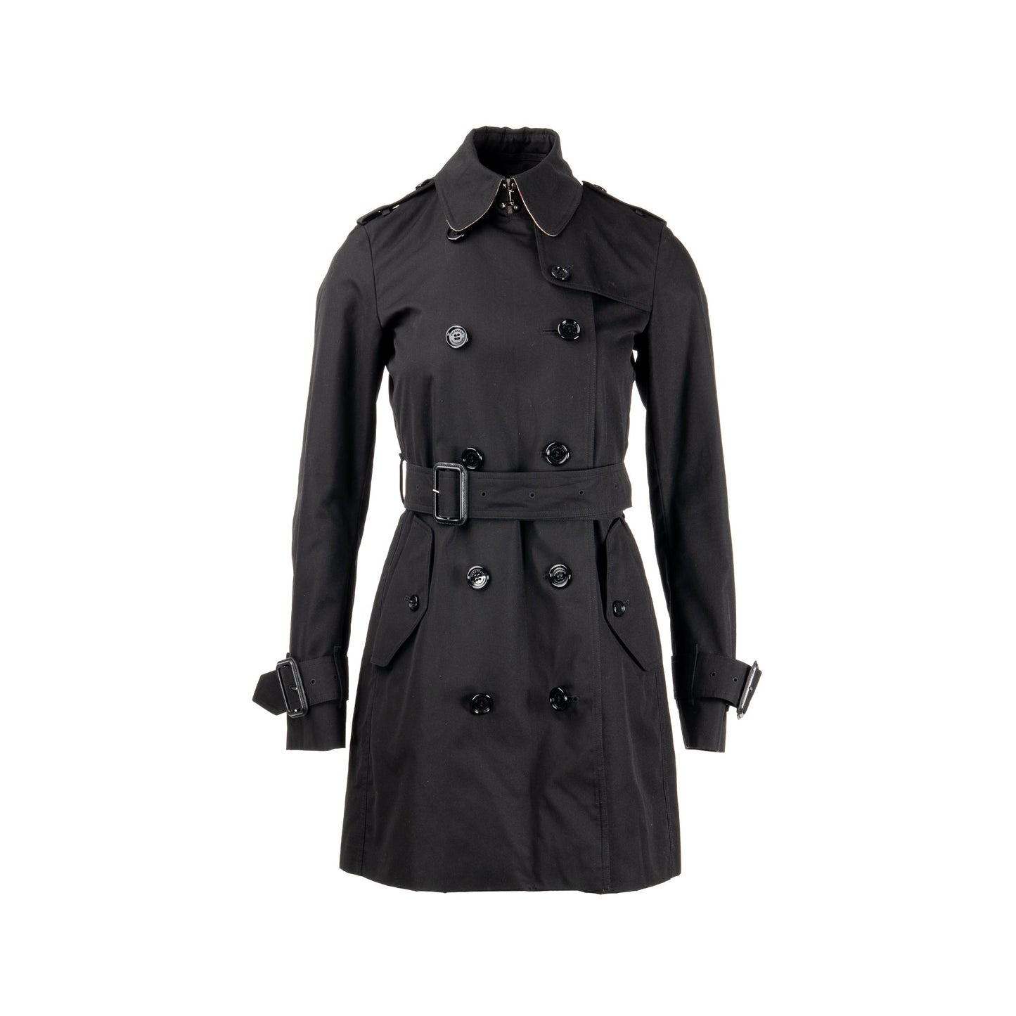 Burberry Size 34 Mid-length Kensington Heritage Trench Coat Ployester/Cotton Black