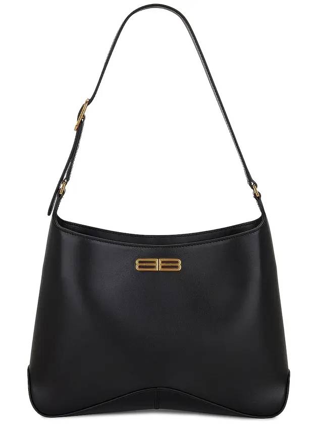 Luxury Balenciaga Trending 2025 Double B Logo Medium Hobo Shoulder Bag Black