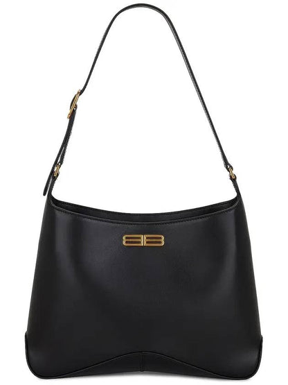 Luxury Balenciaga Trending 2025 Double B Logo Medium Hobo Shoulder Bag Black