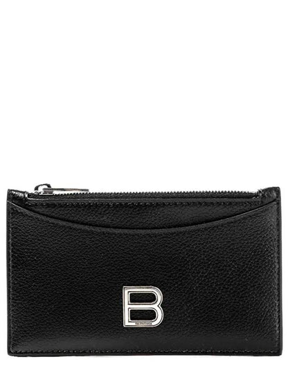 Luxury Balenciaga Trending 2025 Hourglass Zipper Leather Card Wallet Black Silver