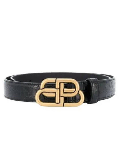 Luxury Balenciaga Trending 2025 WoMen's Crocodile Embossed BB Buckle Thin Belt Black