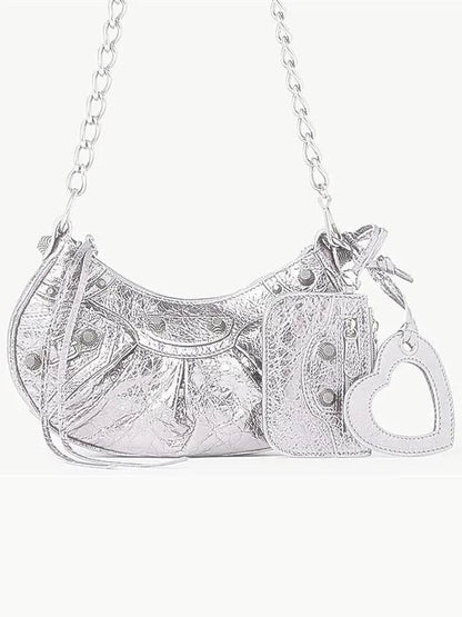 Luxury Balenciaga Trending 2025 WoMen's Le Cagole XS Chain Metal Shoulder Bag Silver
