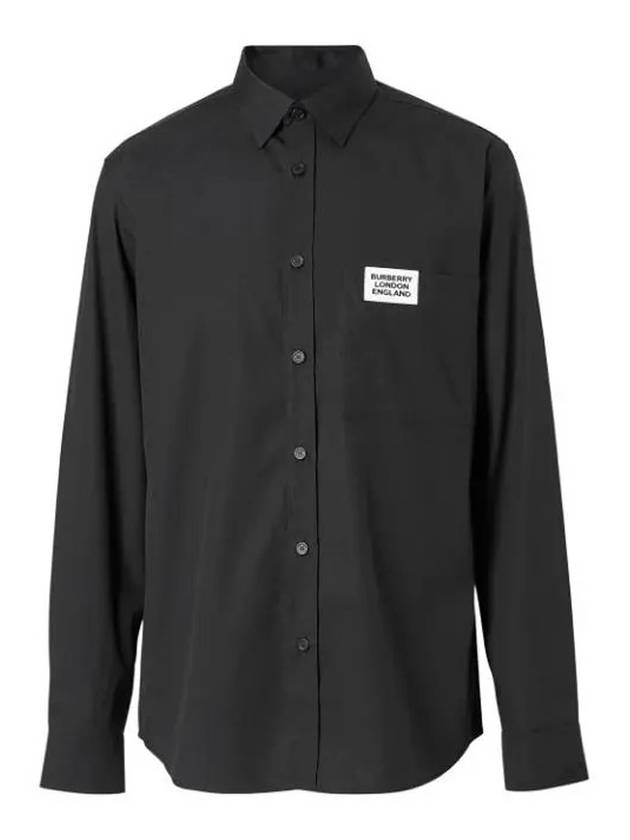 Luxury Burberry Men's Logo Detail Stretch Cotton Long Sleeve Shirt Black