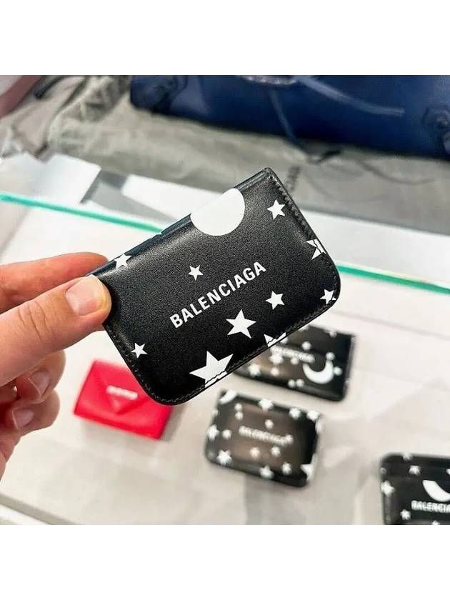 Luxury Balenciaga Trending 2025 Star Logo Print Tri-Fold Half Wallet Black