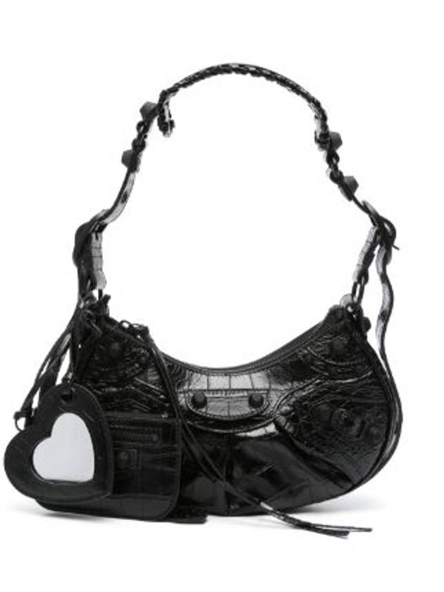 Luxury Balenciaga Trending 2025 Le Cagole XS Crocodile Leather Shoulder Bag Matte Black