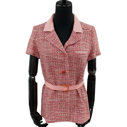 CHANEL tailored jacket Wool, Acrylic, Cotton, Nylon Red COCO Mark logo button Tweed jacket Women 36