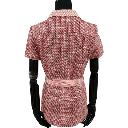 CHANEL tailored jacket Wool, Acrylic, Cotton, Nylon Red COCO Mark logo button Tweed jacket Women 36