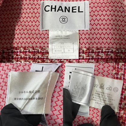 CHANEL tailored jacket Wool, Acrylic, Cotton, Nylon Red COCO Mark logo button Tweed jacket Women 36