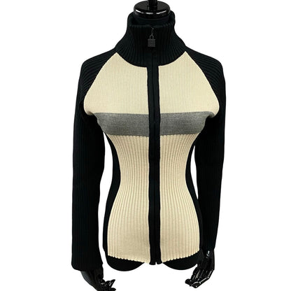 CHANEL knit wool black COCO Mark zip-up Women 38