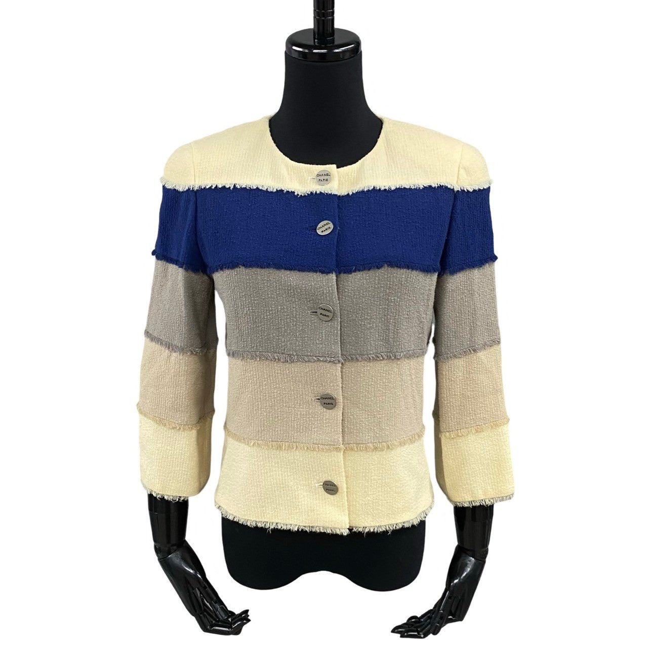 CHANEL No color jacket Wool, Nylon, Silk, Spandex blue logo button Women 36