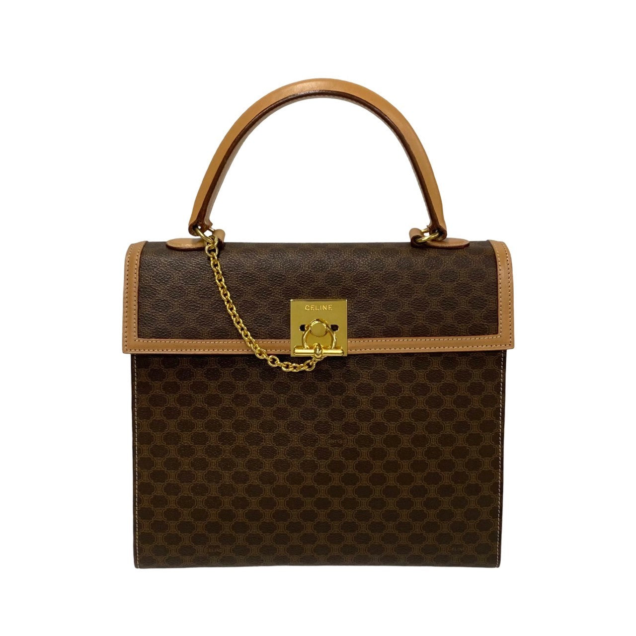 CELINE Handbag Leather, PVC Brown Macadam Blason Triomphe logo ring Metal Women