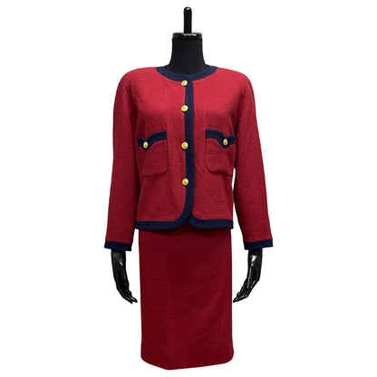 CHANEL setup Wool, Silk Red COCO Mark button Women 34