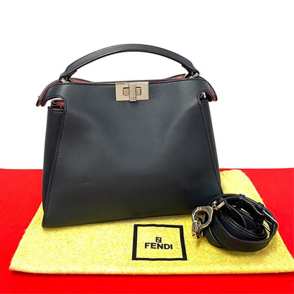 FENDI Shoulder Bag leather Navy Peekaboo Essentials Women