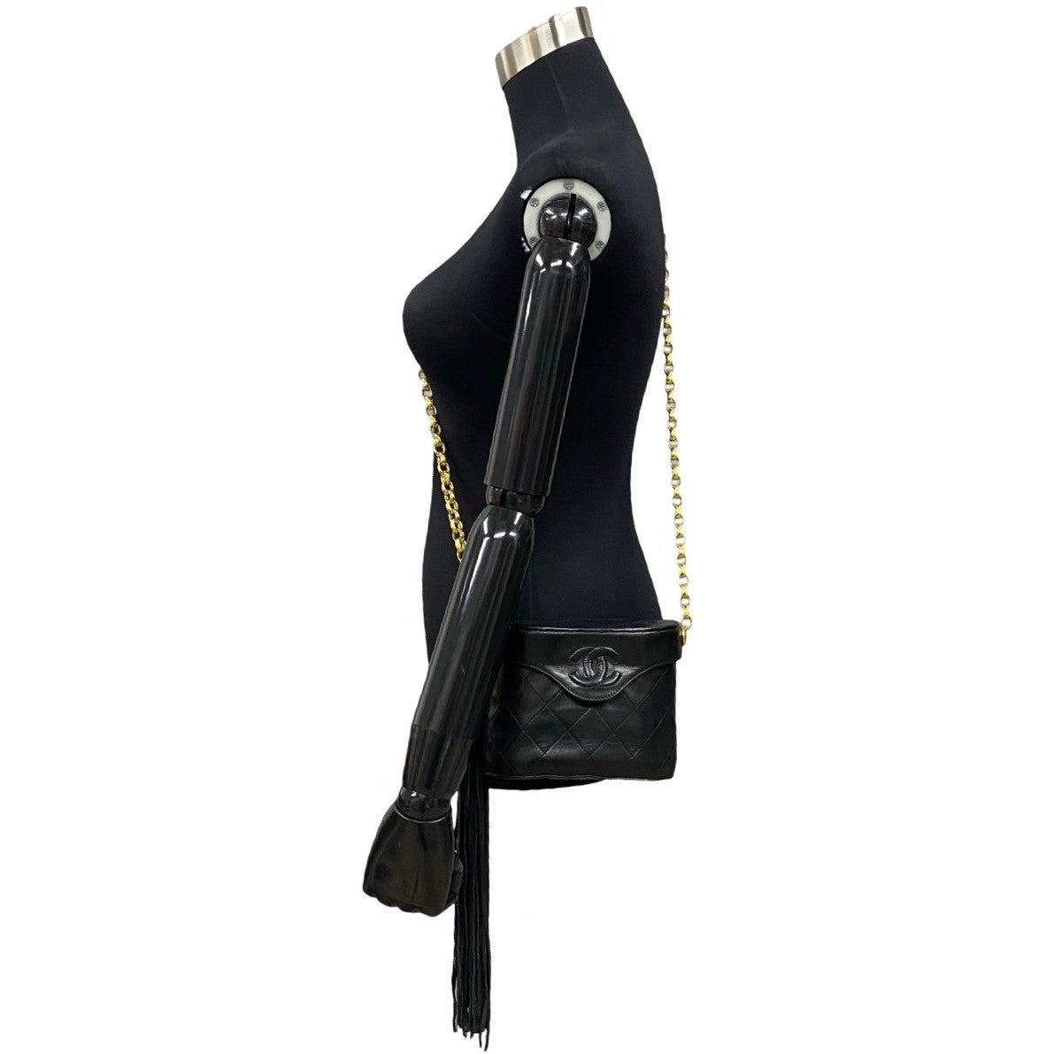 CHANEL Shoulder Bag lambskin black COCO Mark Fringe Matrasse Women