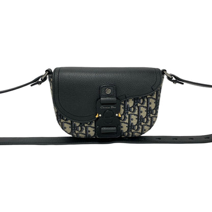 Dior Shoulder Bag Leather, Canvas black Oblique Saddle pouch Women