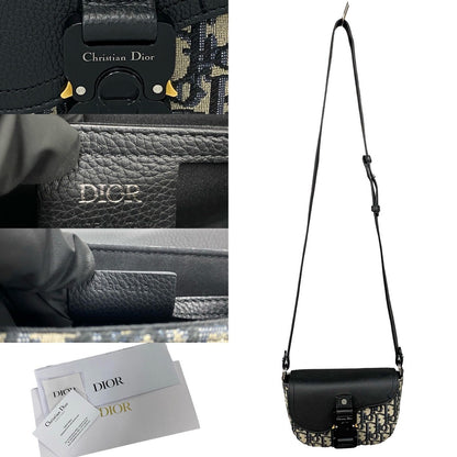 Dior Shoulder Bag Leather, Canvas black Oblique Saddle pouch Women