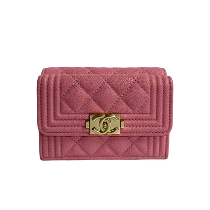 CHANEL Tri-fold wallet Matt caviar skin pink Caviar skin Boy chanel Women