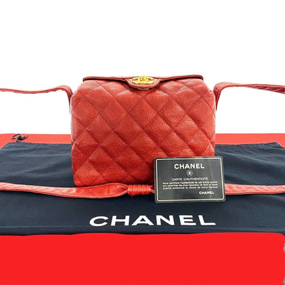 CHANEL Shoulder Bag Matt caviar skin Red COCO Mark Matrasse Women