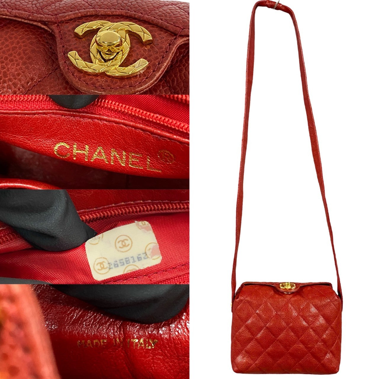 CHANEL Shoulder Bag Matt caviar skin Red COCO Mark Matrasse Women