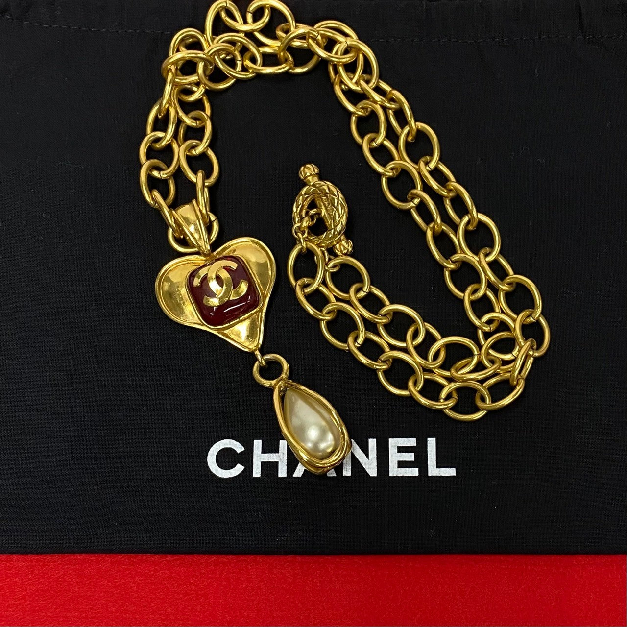 CHANEL Necklace Gold Plated, Faux Pearl gold COCO Mark Gripoa Women
