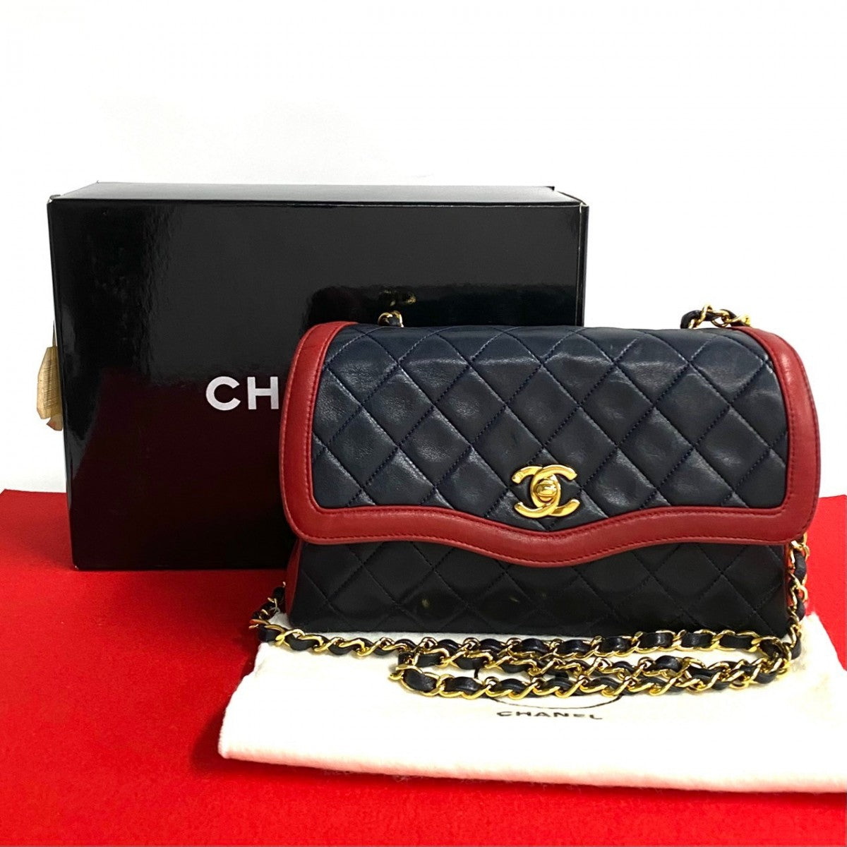 CHANEL Shoulder Bag lambskin Navy COCO Mark Matrasse Women