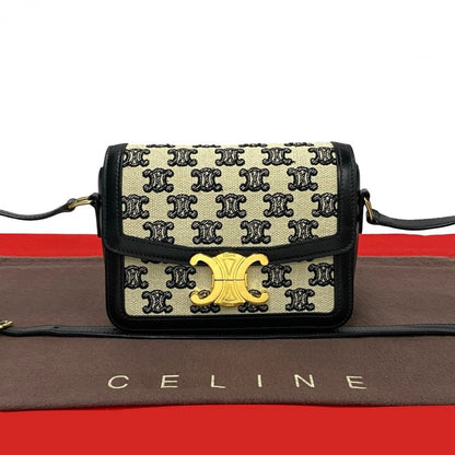 CELINE Shoulder Bag Canvas, Leather black Triomphe logo Metal Teen Triomphe Women