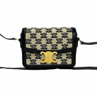 CELINE Shoulder Bag Canvas, Leather black Triomphe logo Metal Teen Triomphe Women