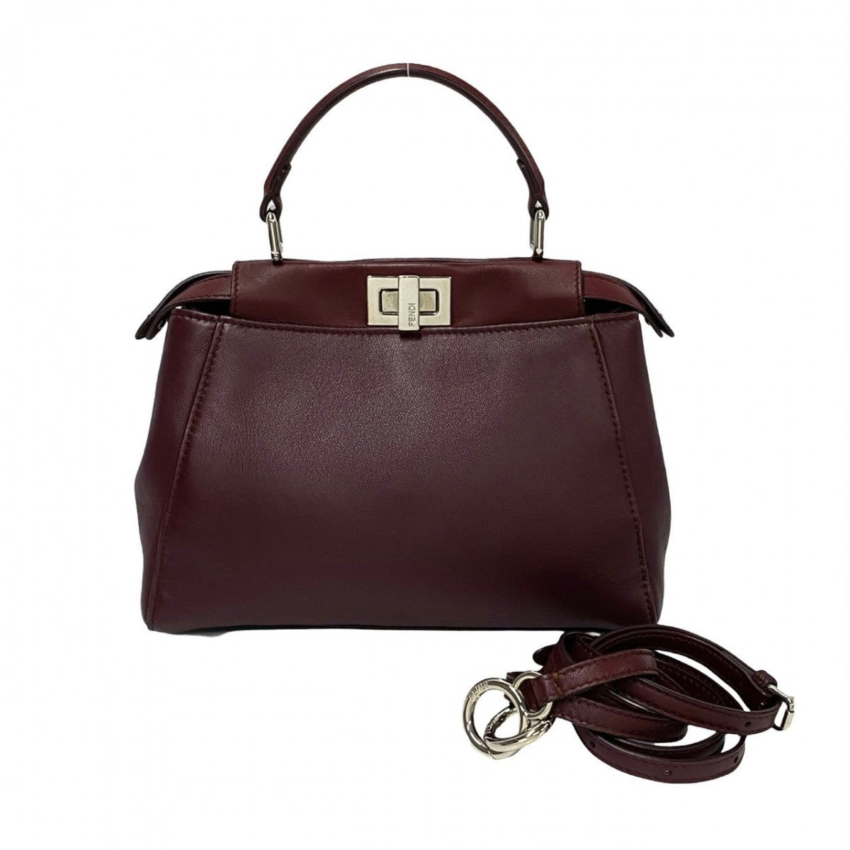 FENDI Shoulder Bag leather wine-red Peek-a-boo mini Women