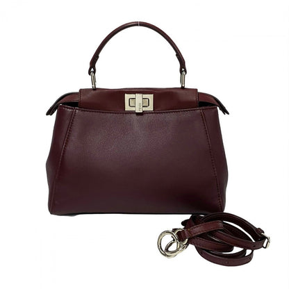 FENDI Shoulder Bag leather wine-red Peek-a-boo mini Women