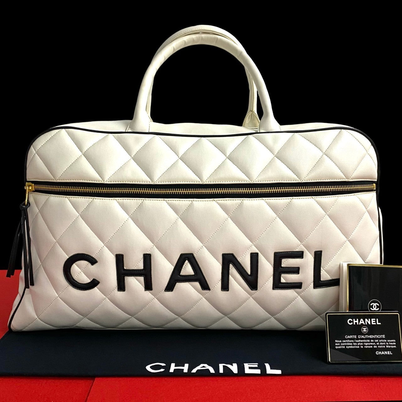CHANEL Boston Duffel bag leather white Sports line Matrasse