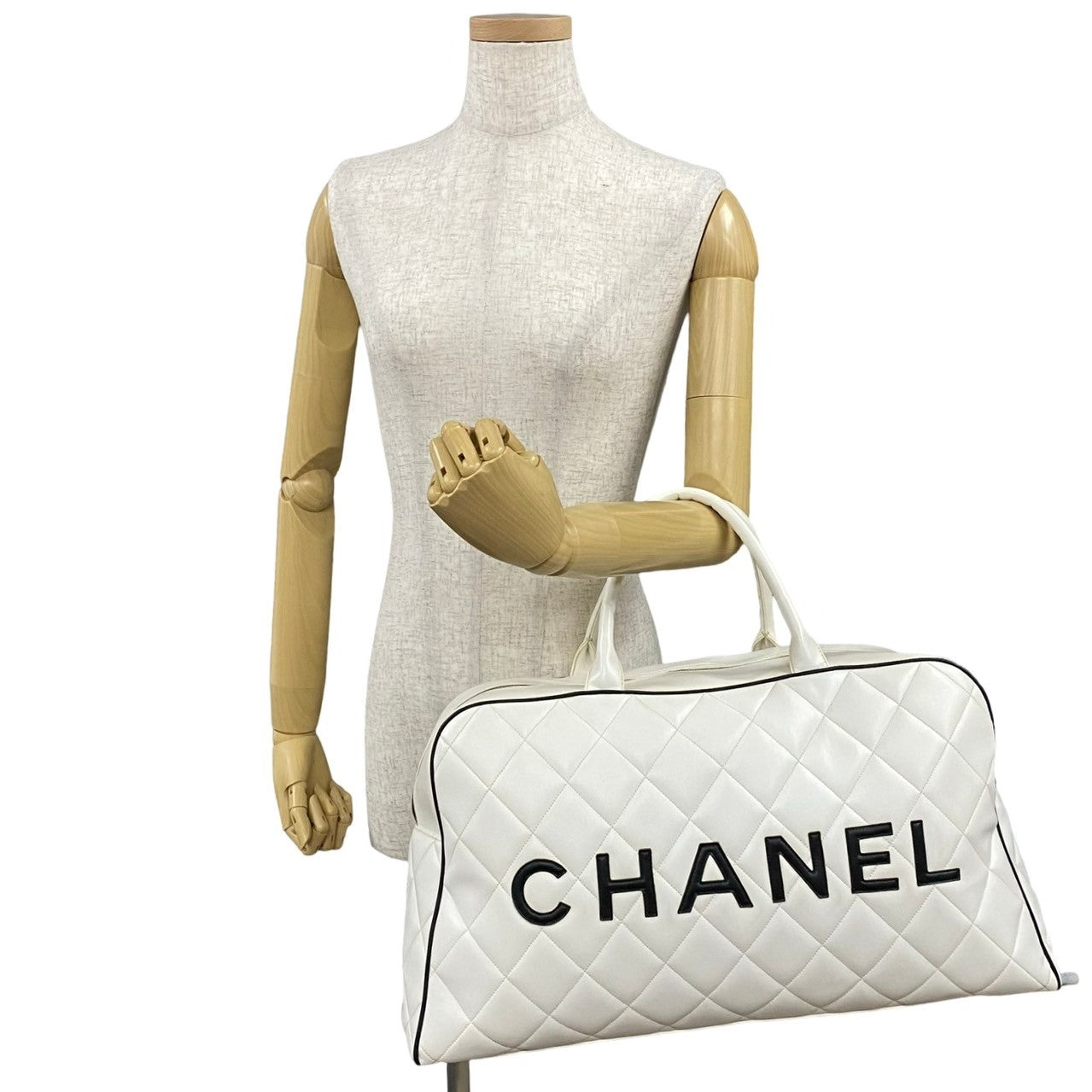 CHANEL Boston Duffel bag leather white Sports line Matrasse