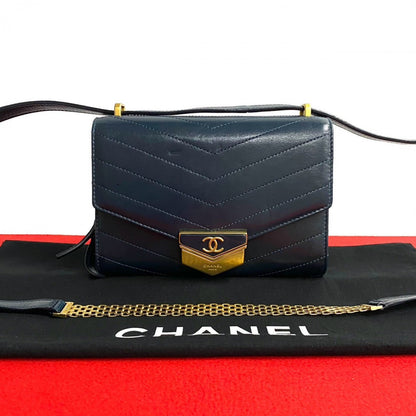CHANEL Shoulder Bag lambskin Navy COCO Mark Vstitch Women